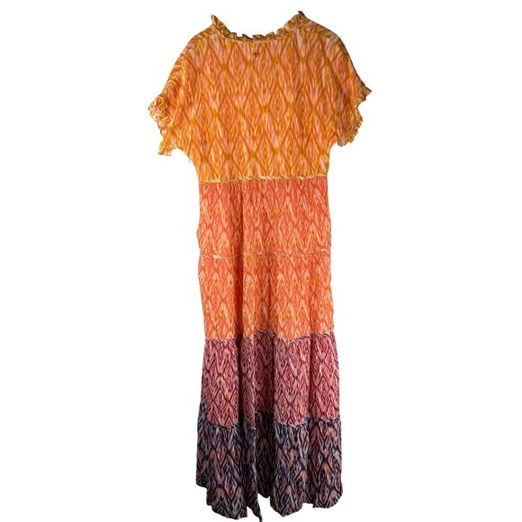 Rare Marie Oliver Tiered Maxi Dress Multi-color Print Ruffle Neck, Women's Small - Picture 6 of 14